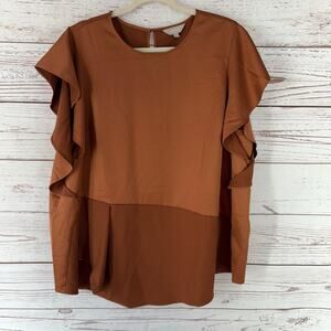 Anthology Women's Copper Brown Short Ruffle Sleeve Top Size 18.